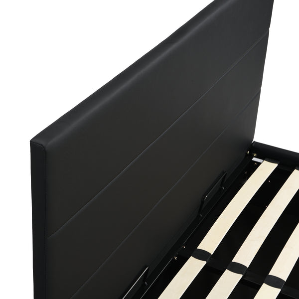 Buxton Faux Leather End Opening Ottoman Storage Bed Frame with Multi-colour LED Light Strip (Black PU)