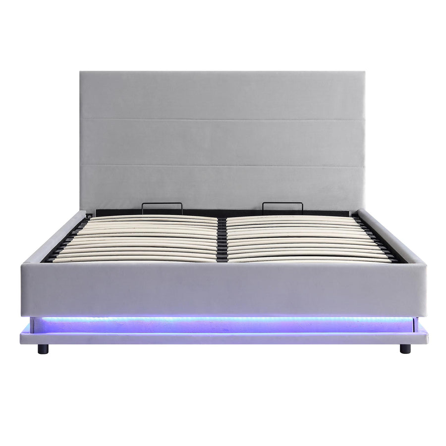 Buxton End Opening Ottoman Storage Bed Frame with Multi - colour LED Light Strip (Light Grey Velvet) - daals