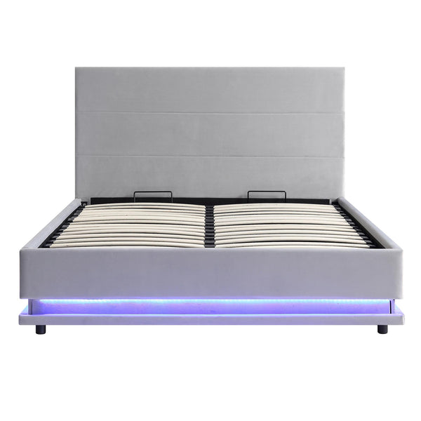 Buxton End Opening Ottoman Storage Bed Frame with Multi-colour LED Light Strip (Light Grey Velvet)