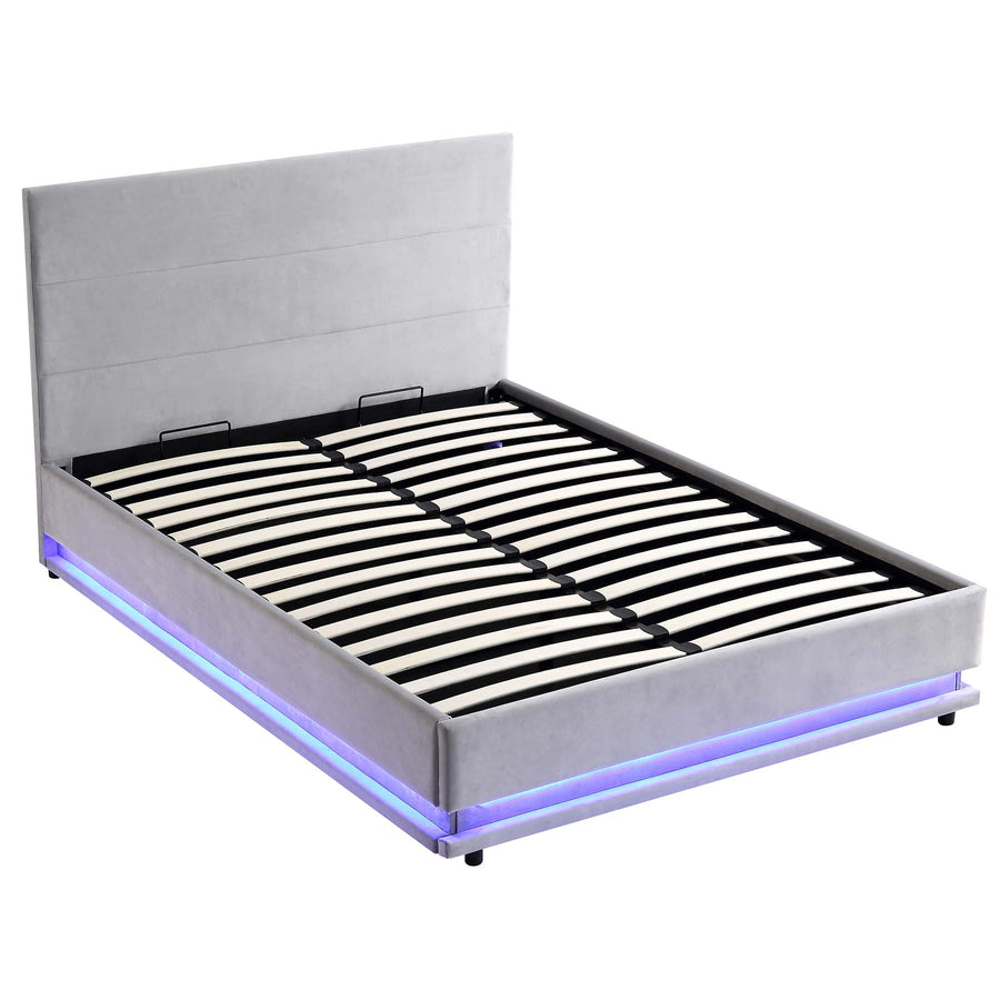 Buxton End Opening Ottoman Storage Bed Frame with Multi - colour LED Light Strip (Light Grey Velvet) - daals