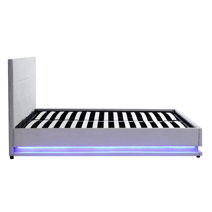 Buxton End Opening Ottoman Storage Bed Frame with Multi - colour LED Light Strip (Light Grey Velvet) - daals