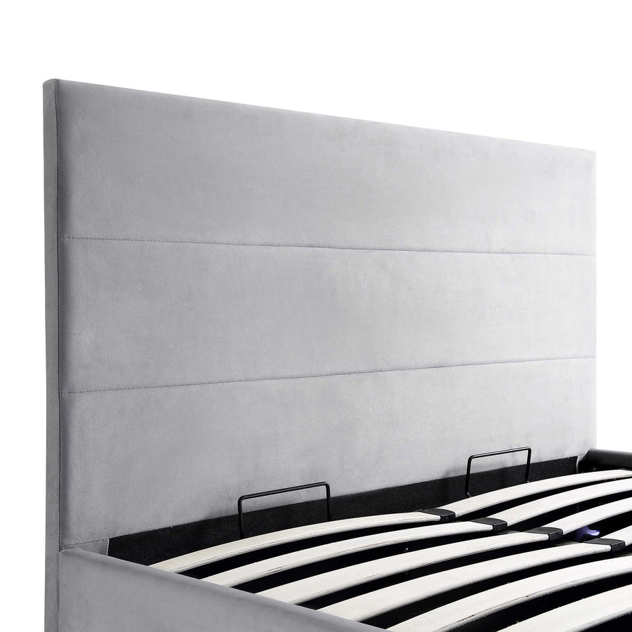 Buxton End Opening Ottoman Storage Bed Frame with Multi - colour LED Light Strip (Light Grey Velvet) - daals