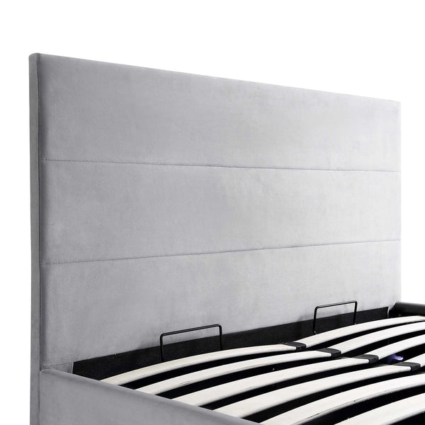 Buxton End Opening Ottoman Storage Bed Frame with Multi-colour LED Light Strip (Light Grey Velvet)