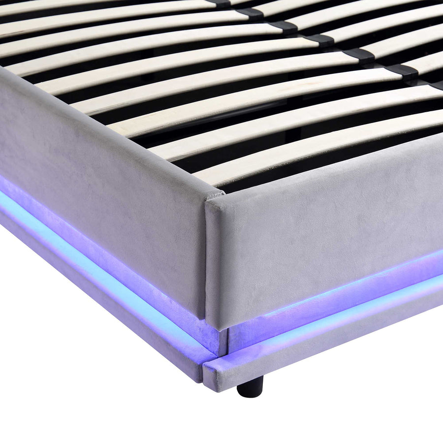 Buxton End Opening Ottoman Storage Bed Frame with Multi - colour LED Light Strip (Light Grey Velvet) - daals