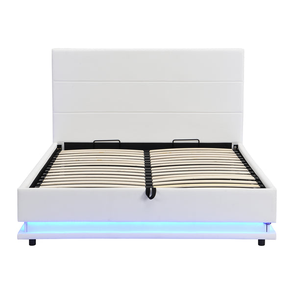 Buxton Faux Leather End Opening Ottoman Storage Bed Frame with Muti-colour LED Light Strip (White PU)