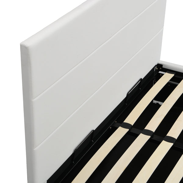 Buxton Faux Leather End Opening Ottoman Storage Bed Frame with Muti-colour LED Light Strip (White PU)
