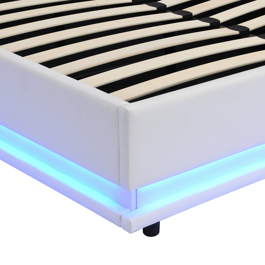 Buxton Faux Leather End Opening Ottoman Storage Bed Frame with Muti-colour LED Light Strip (White PU)