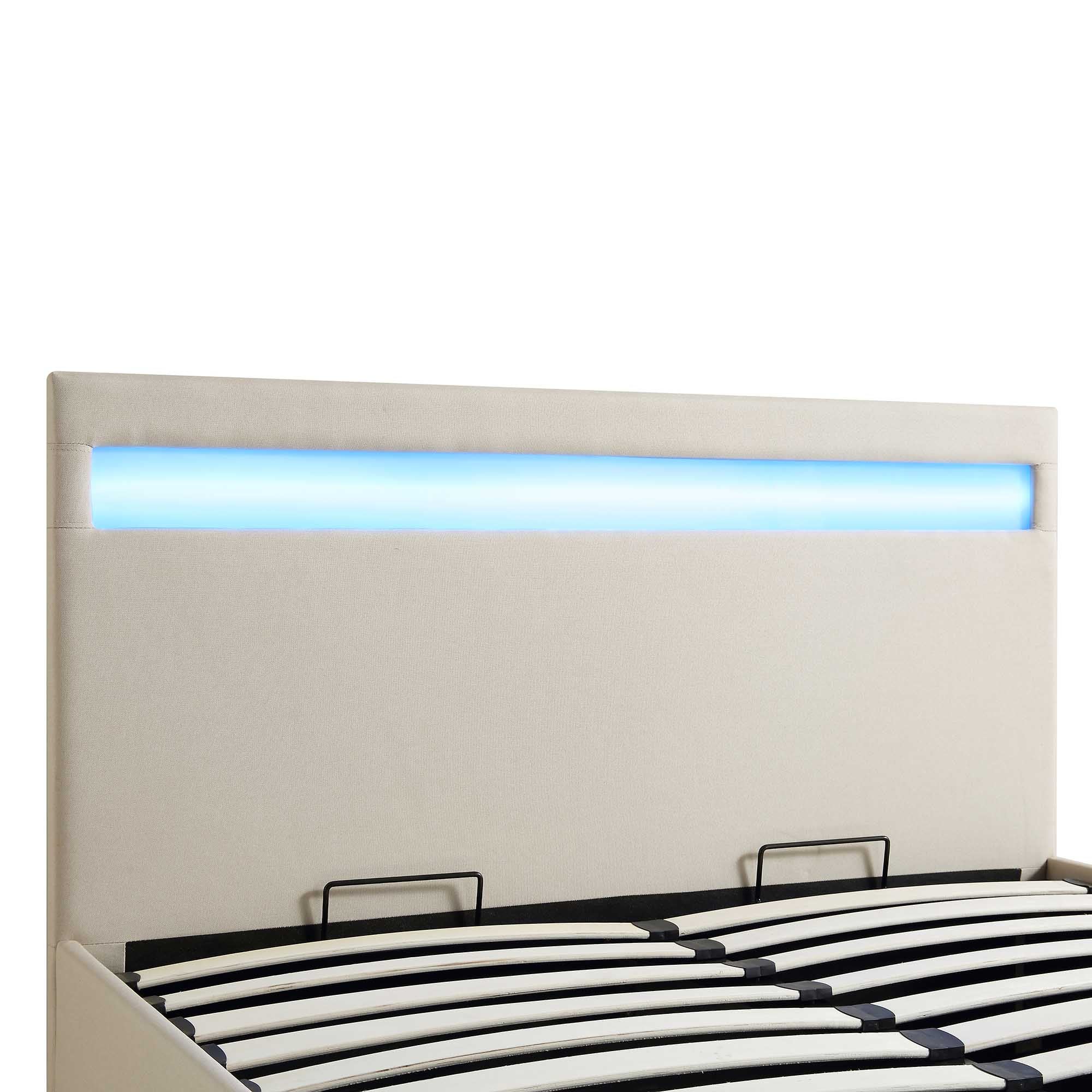 Pimlico End Opening Ottoman Storage Bed Frame with Muti-colour LED Headboard (Beige Fabric)