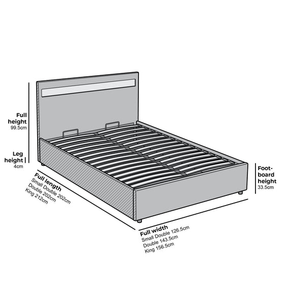 Pimlico End Opening Ottoman Storage Bed Frame with Multi-colour LED Headboard (Grey Fabric)