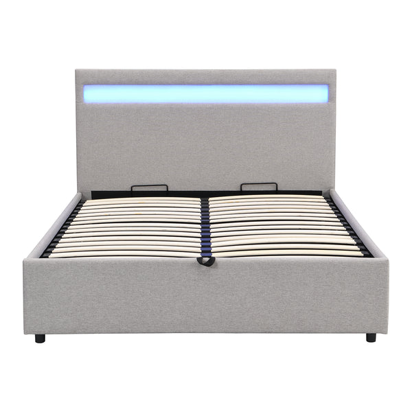 Pimlico End Opening Ottoman Storage Bed Frame with Multi-colour LED Headboard (Grey Fabric)