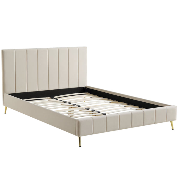 Sylvie Velvet Upholstered Bed Frame with Golden Chrome Legs, Champagne Velvet