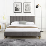 Sylvie Velvet Upholstered Bed Frame with Golden Chrome Legs (Grey, 4FT6 ...