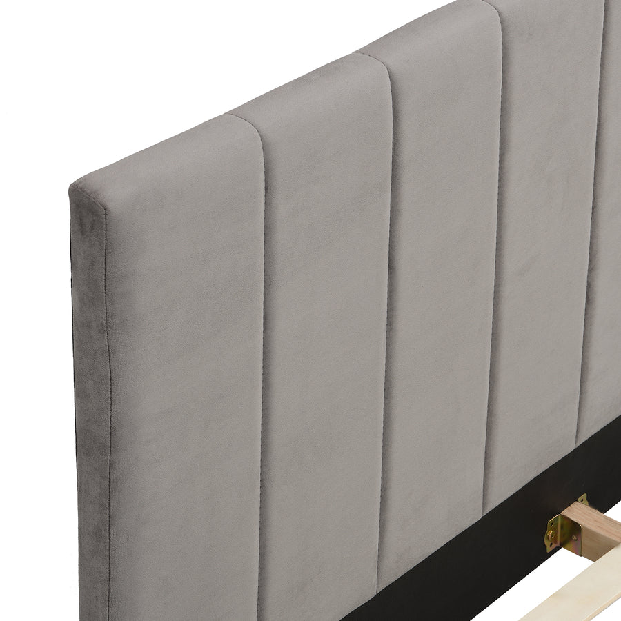 Sylvie Velvet Upholstered Bed Frame with Golden Chrome Legs (Grey)
