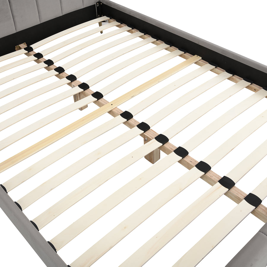 Sylvie Velvet Upholstered Bed Frame with Golden Chrome Legs (Grey)
