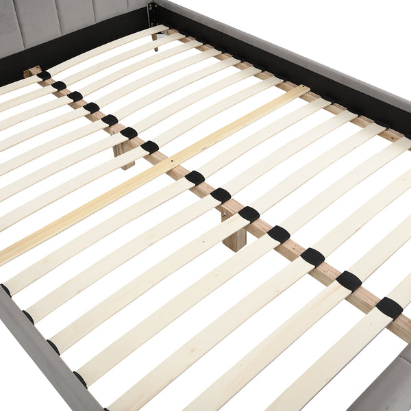 Sylvie Velvet Upholstered Bed Frame with Golden Chrome Legs (Grey)