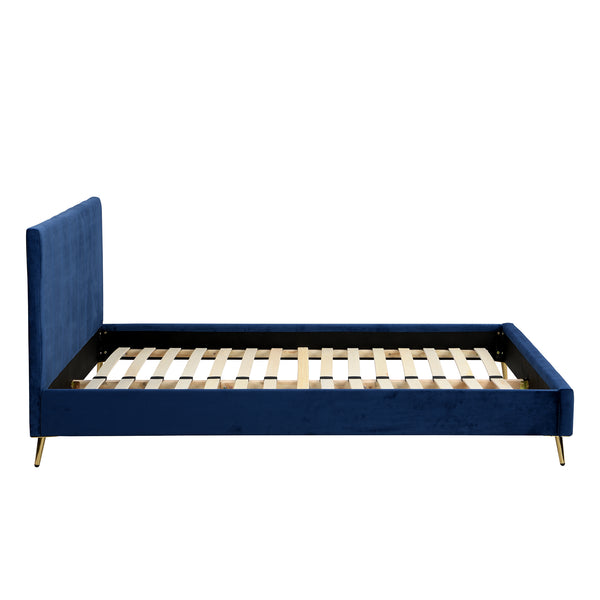 Sylvie Velvet Upholstered Bed Frame with Golden Chrome Legs, Navy Velvet - daals