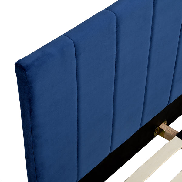 Sylvie Velvet Upholstered Bed Frame with Golden Chrome Legs, Navy Velvet - daals