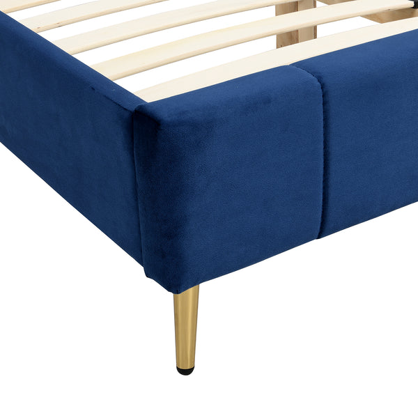 Sylvie Velvet Upholstered Bed Frame with Golden Chrome Legs, Navy Velvet