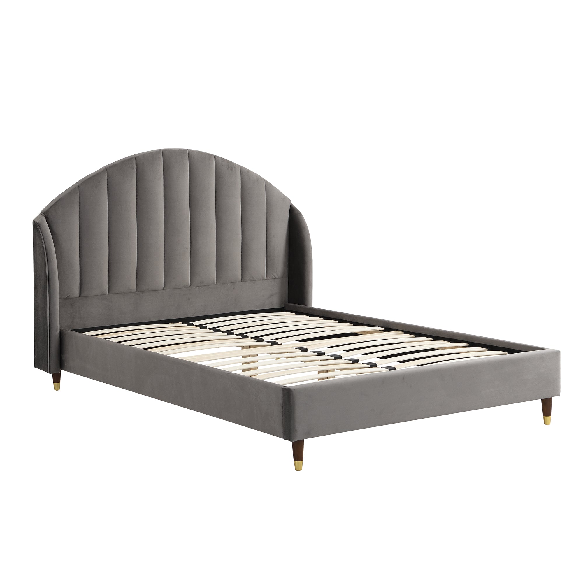 Eleanor Grey Velvet Upholstered Bed Frame with Domed Headboard