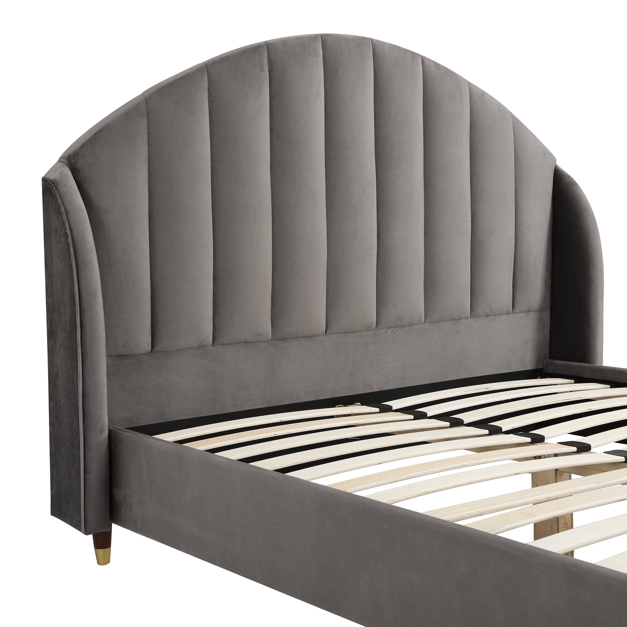 Eleanor Grey Velvet Upholstered Bed Frame with Domed Headboard