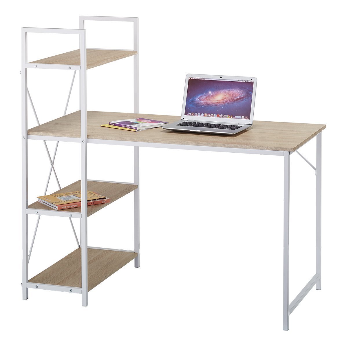 Layered Computer Desk 4-Tier Shelves Computer Workstation Desk, Natural Colour | daals