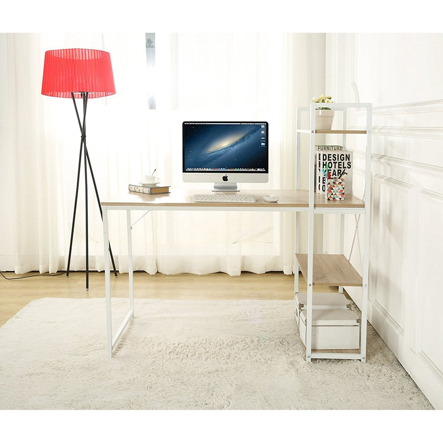 4-Tier Shelves Computer Workstation Desk, Natural Colour