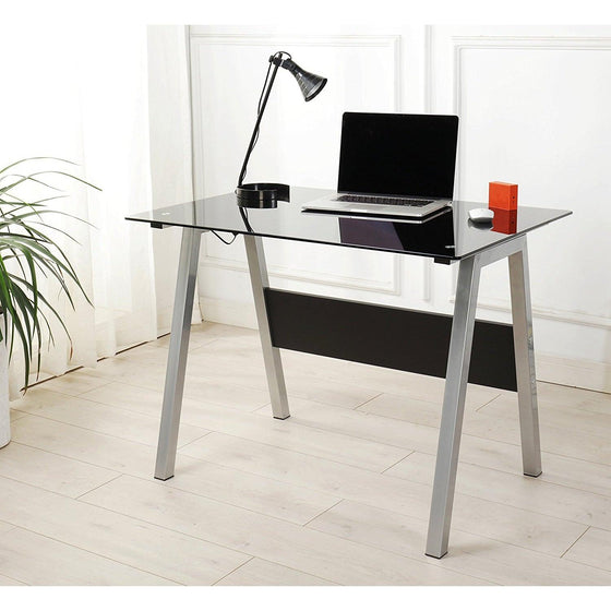 Tempered Glass Top Computer Desk 100 x 70 x 75 cm, Black