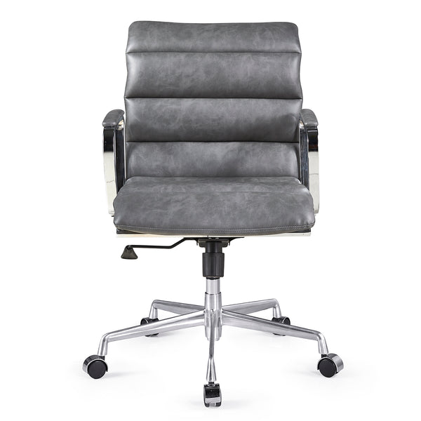 Kingston Vintage Effect Faux Leather Office Chair with Chrome Frame and Aluminium Base Grey