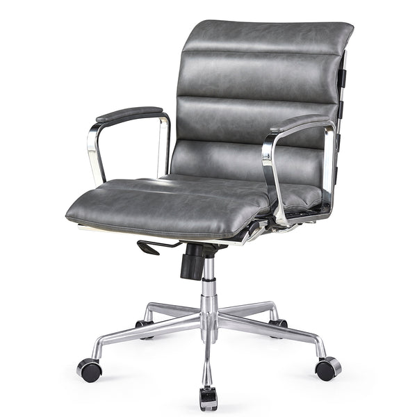 Kingston Vintage Effect Faux Leather Office Chair with Chrome Frame and Aluminium Base Grey