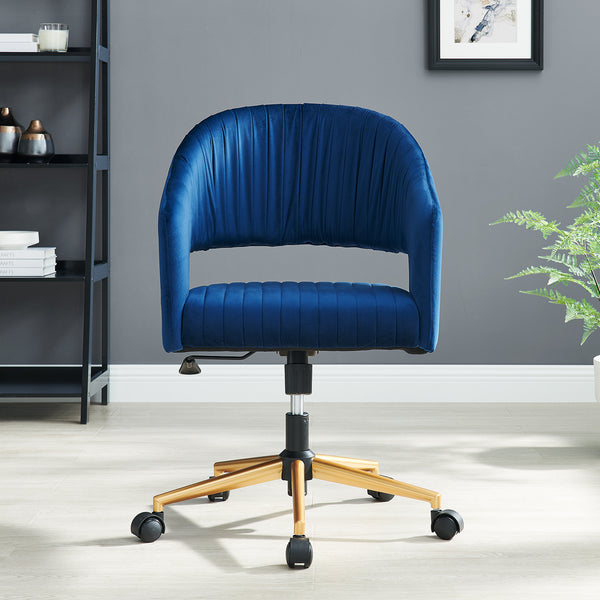 Perce Velvet Swivel Desk Chair Blue