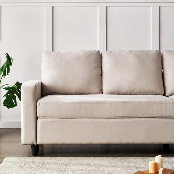 Campbell 3 Seater Sofa with Reversible Chaise in Beige Woven Fabric