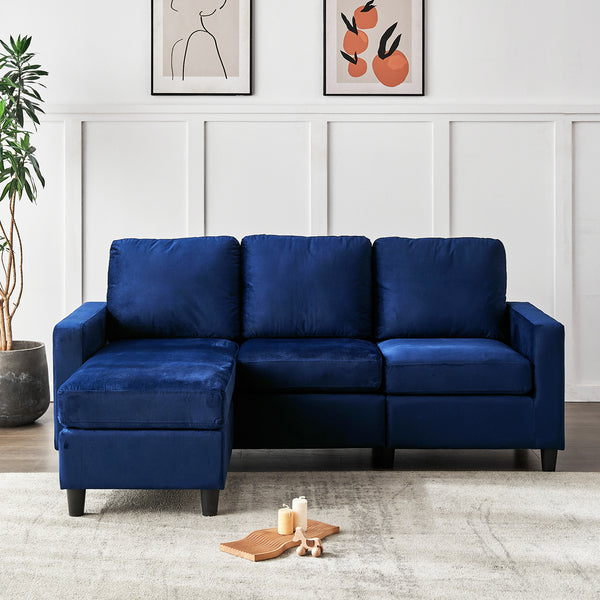 Campbell 3 Seater Sofa with Reversible Chaise in Blue Velvet | daals