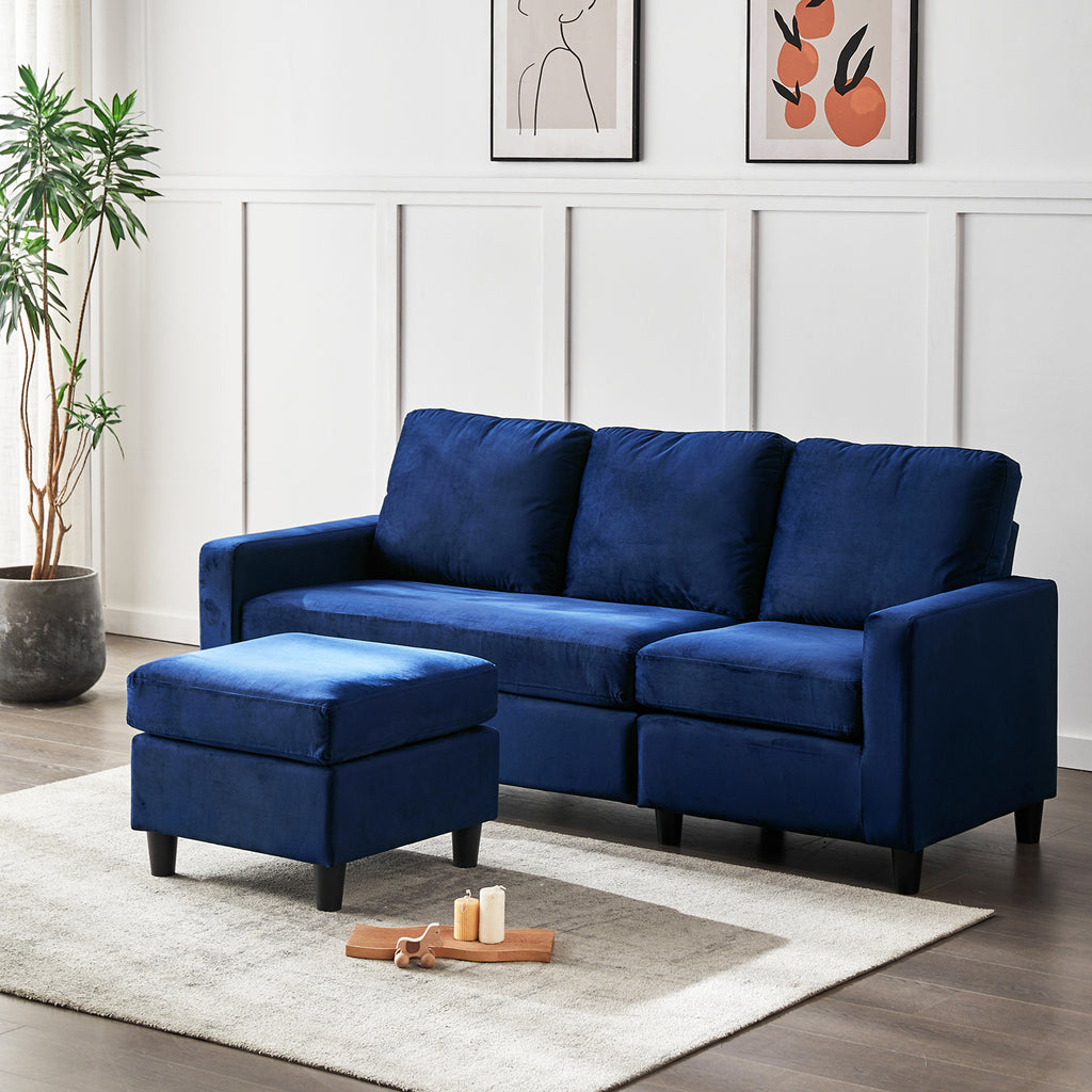 Campbell 3 Seater Sofa with Reversible Chaise in Blue Velvet | daals