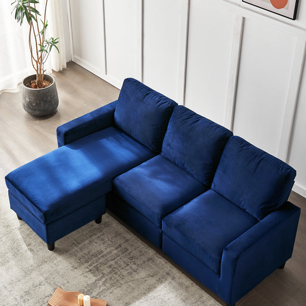 Campbell 3 Seater Sofa with Reversible Chaise in Blue Velvet - daals