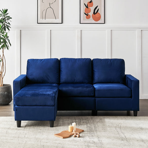 Campbell 3 Seater Sofa with Reversible Chaise in Blue Velvet - daals