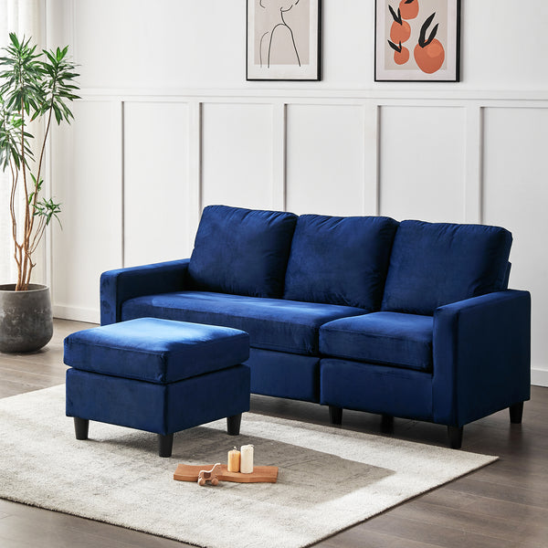 Campbell 3 Seater Sofa with Reversible Chaise in Blue Velvet - daals