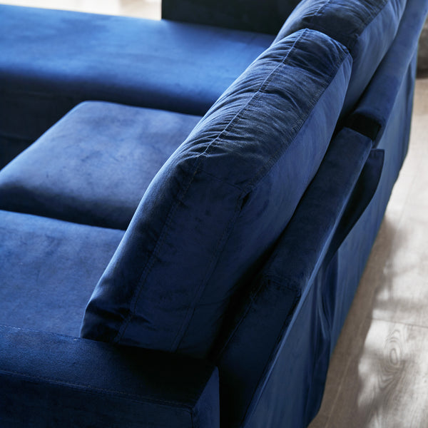 Campbell 3 Seater Sofa with Reversible Chaise in Blue Velvet - daals