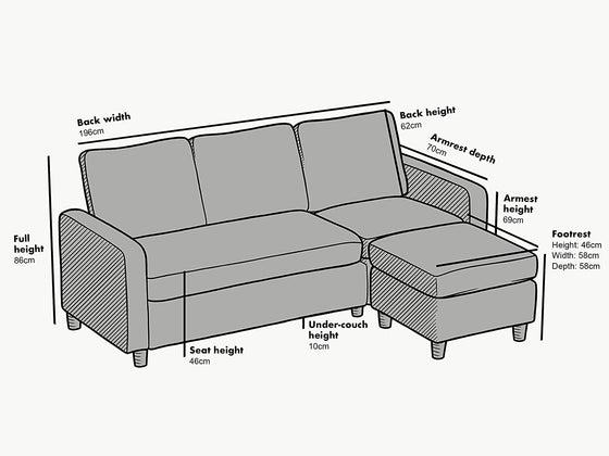 Campbell 3 Seater Sofa with Reversible Chaise in Dark Grey