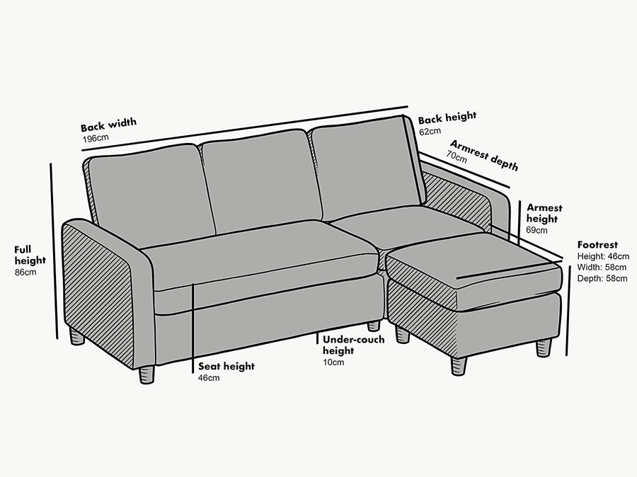Campbell 3 Seater Sofa with Reversible Chaise in Dark Grey