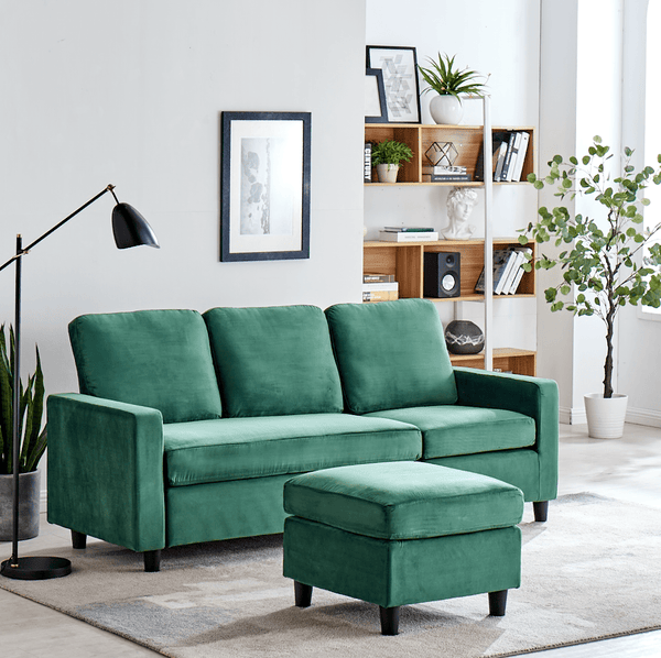 Campbell 3 Seater Sofa with Reversible Chaise in Green Velvet