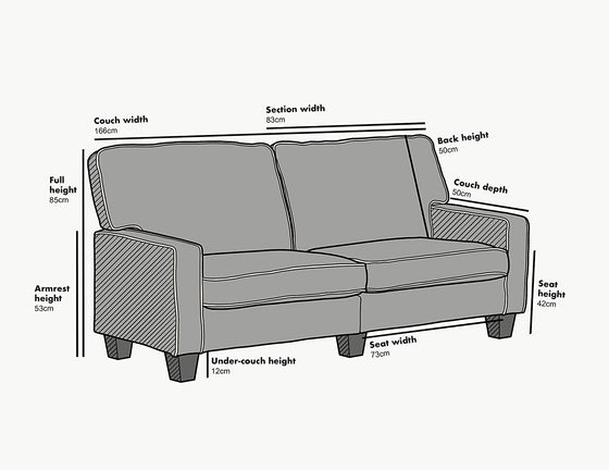 Sherbrook 3 Seater Fabric Sofa with Contrasting Trim in Light Grey Fabric