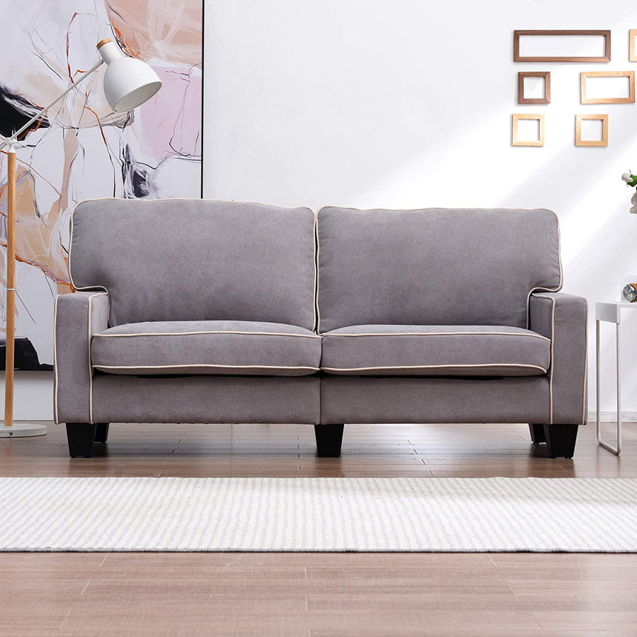 Sherbrook 3 Seater Fabric Sofa with Contrasting Trim in Light Grey Fabric - daals