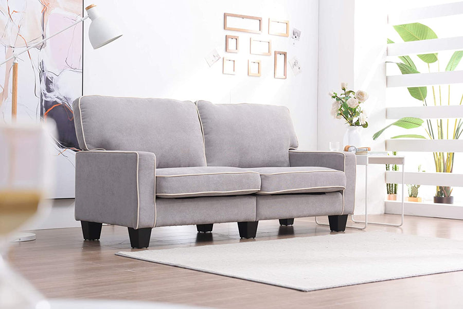 Sherbrook 3 Seater Fabric Sofa with Contrasting Trim in Light Grey Fabric - daals