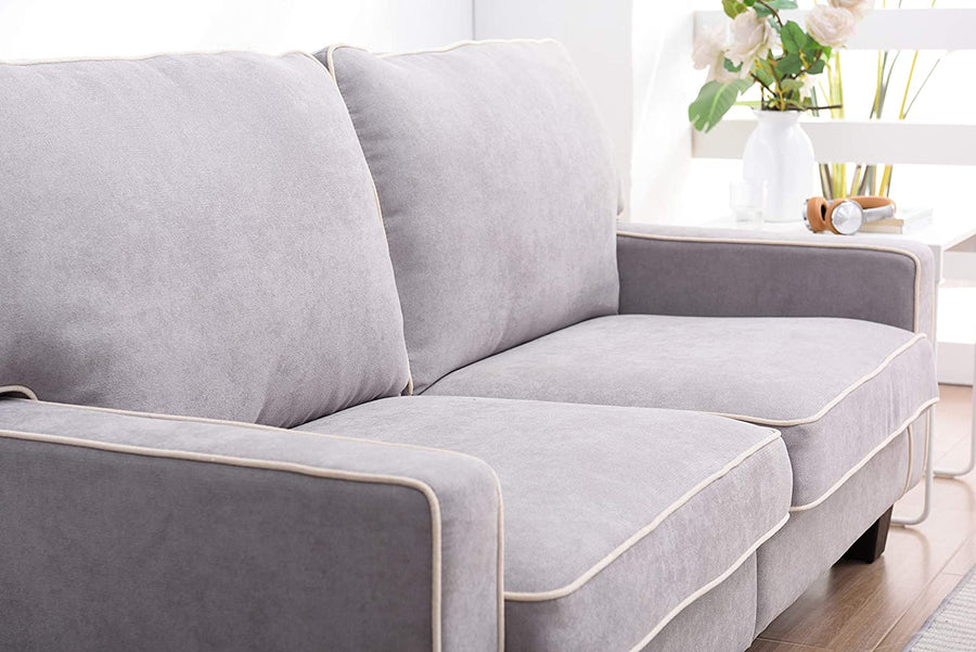 Sherbrook 3 Seater Fabric Sofa with Contrasting Trim in Light Grey Fabric - daals