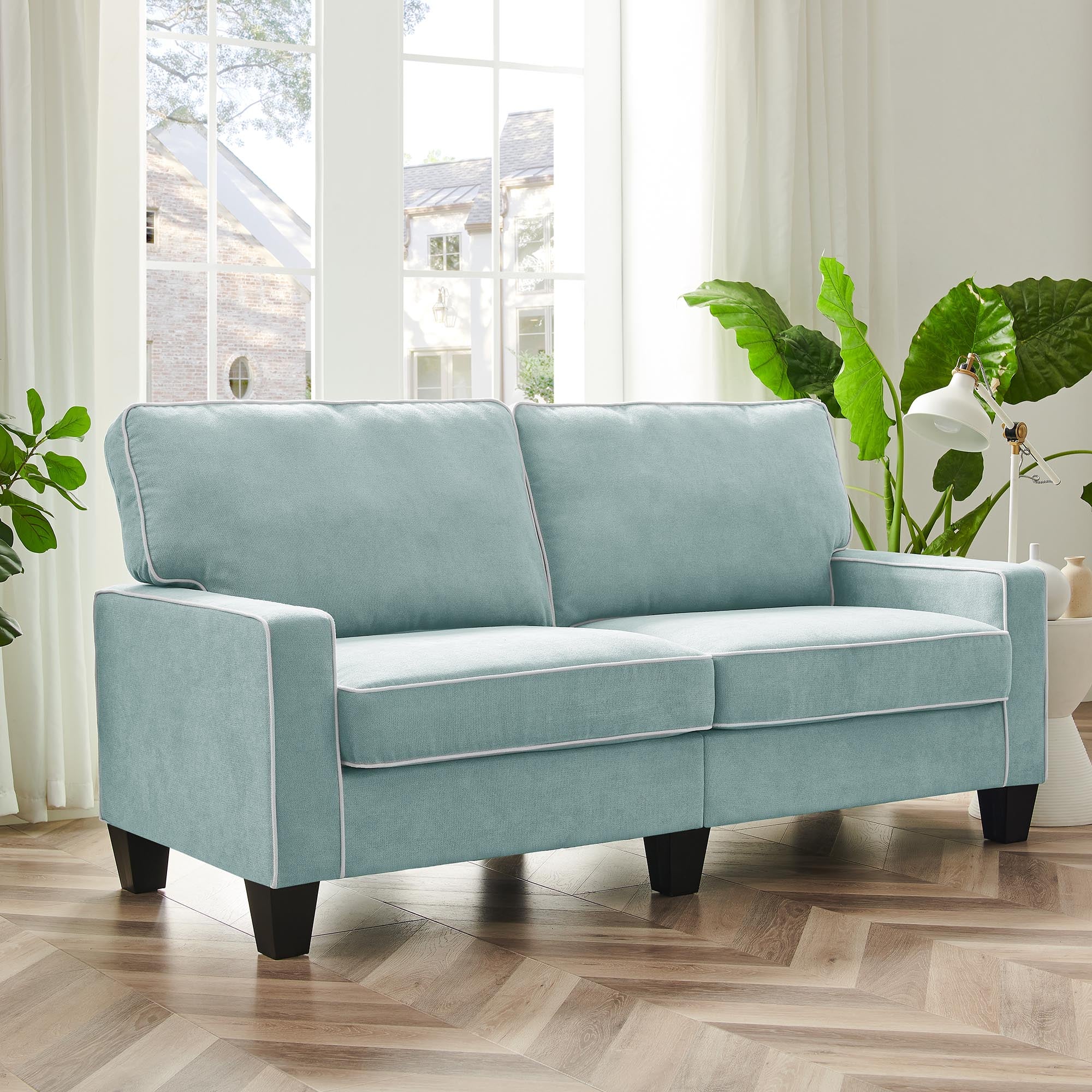 Sherbrook Large 2-Seater Mint Brushed Fabric Sofa with Contrasting Piping