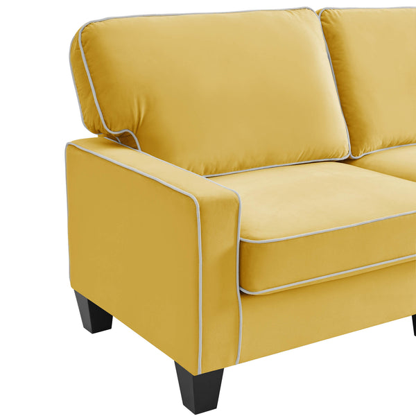 Sherbrook Large 2-Seater Mustard Yellow Velvet Sofa with Contrasting Piping