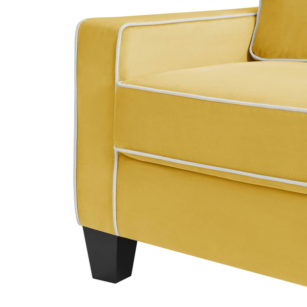 Sherbrook Large 2-Seater Mustard Yellow Velvet Sofa with Contrasting Piping