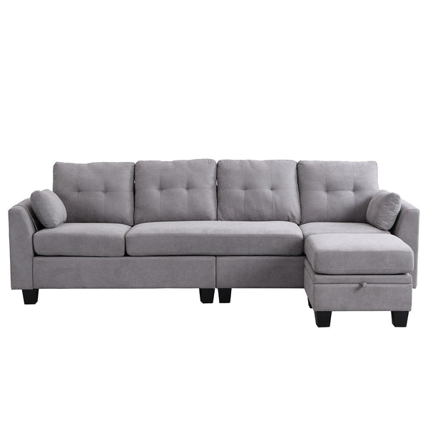 Brunswick Large 4-Seater Storage Chaise Sofa in Light Grey