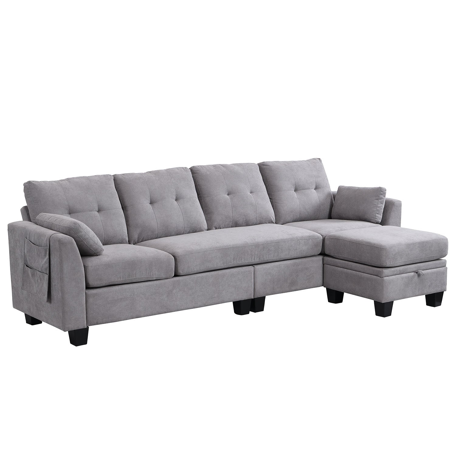 Brunswick Large 4-Seater Storage Chaise Sofa in Light Grey