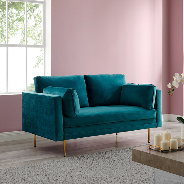 Pelham Teal Blue Velvet Fabric Sofa
